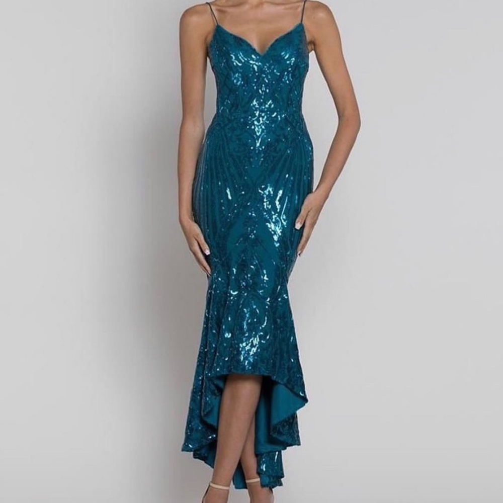 Bariano Teal Sequin Midi Dress